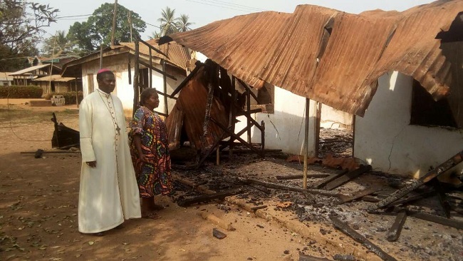 Bishop Nkea, in one of his tours to communities allegedly burnt down by Cameroon Military personnel.